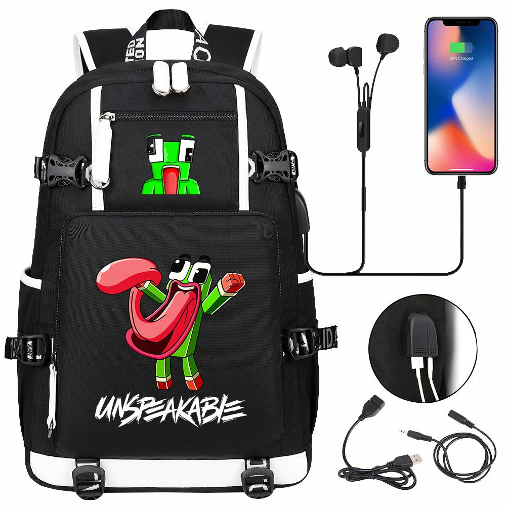 Buzzdaisy Unspeakable Double-Sided Backpack with USB Charging and Laptop Compartment - Multi-Pocket, Large Capacity School Bag