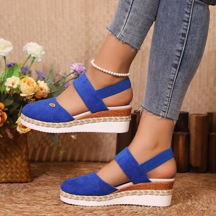Yyvonne Slope Heel Sandals 2025 Summer New Broadband Head Sandals Women's Shoes