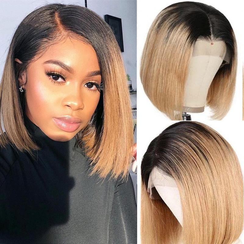 100% Human Hair 13x1 T Front HD Lace Wig Short Bob Straight Wig