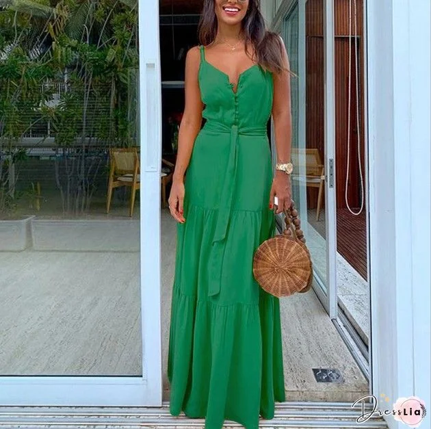 Women'S Dresses Printed Sling V-Neck Sleeveless Dress
