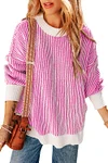 Women's Striped Textured Knit Casual Loose Sweater