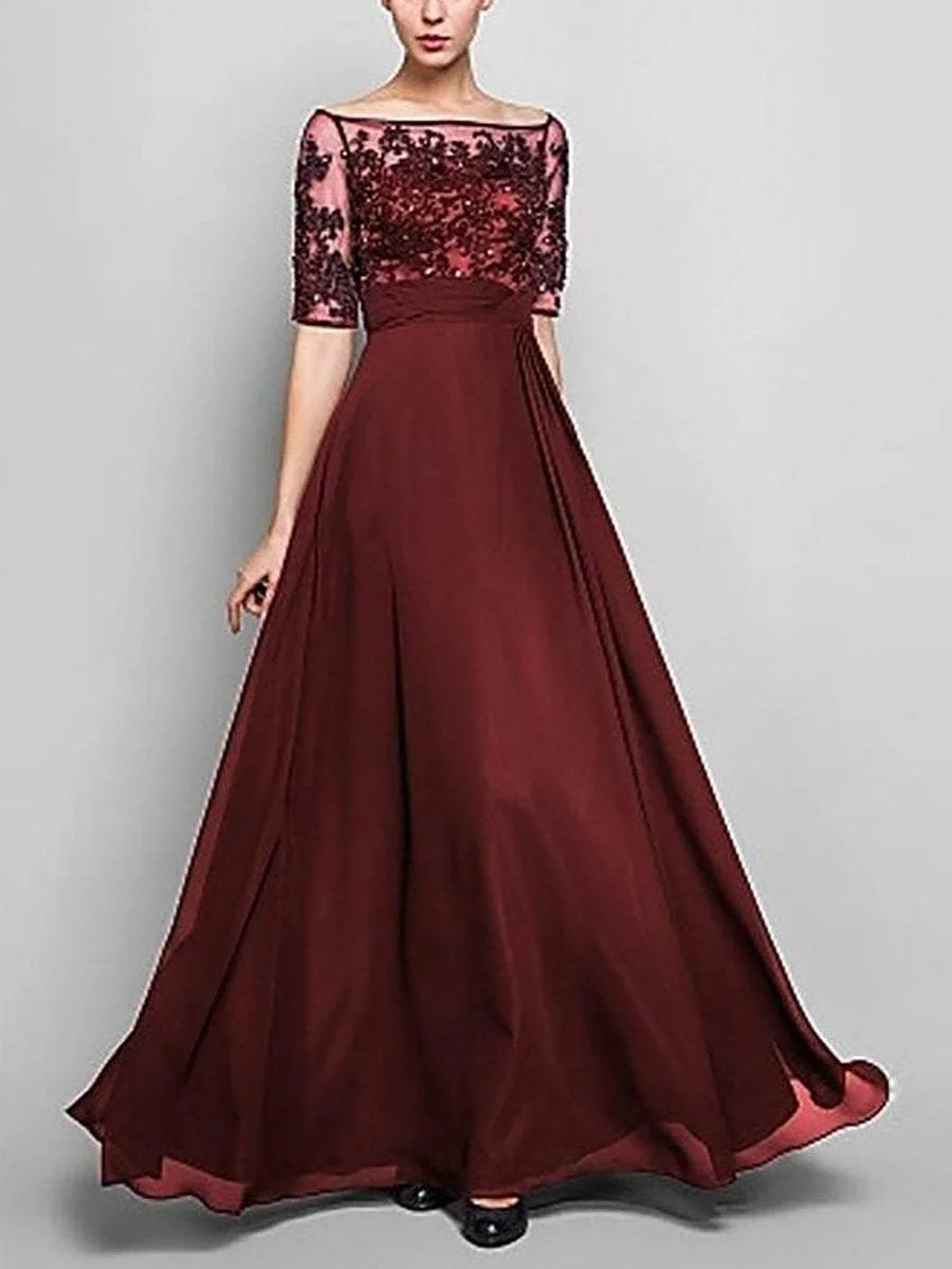Elegant Solid High Waist Chiffon Evening Dress