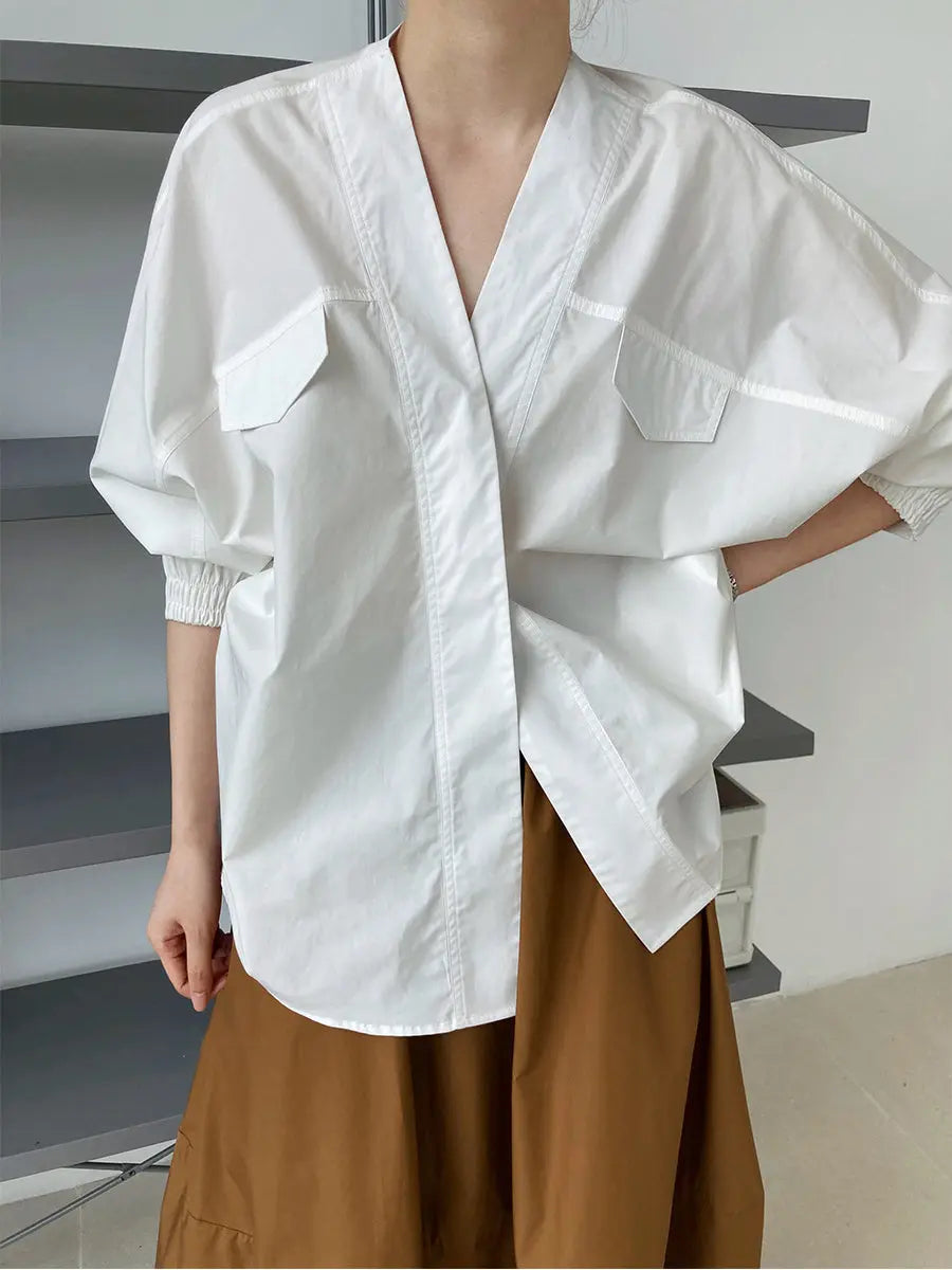 V Neck Long Sleeve Loose Blouses