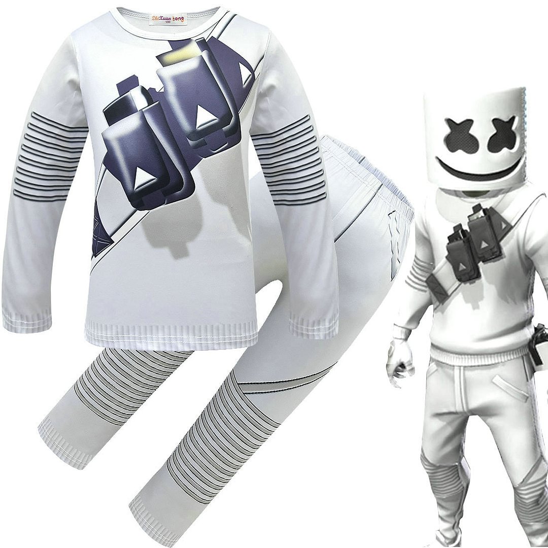 DJ Marshmello Chris Comstock Costume Top Pants Mask for Kid-Pajamasbuy