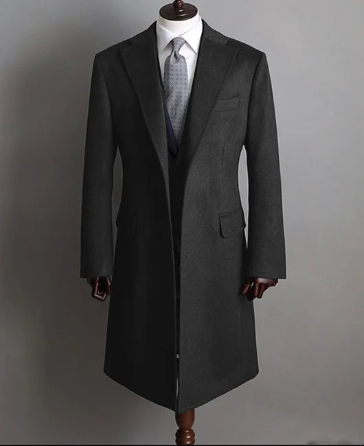 Business Notch Lapel Pocket Long Sleeve Woolen Blazer Overcoat 