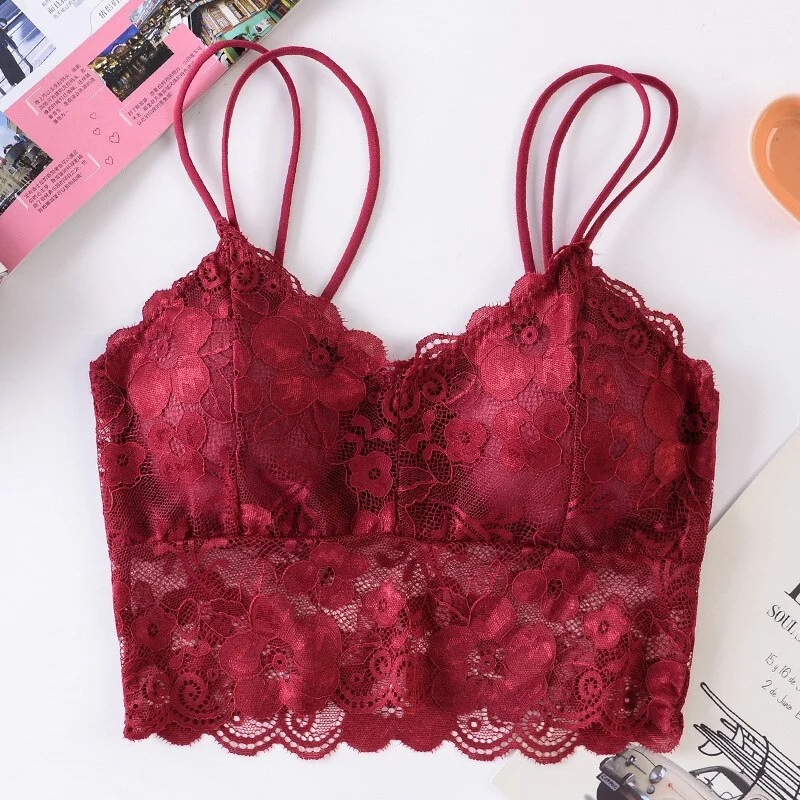 Billionm Women Wireless Lace Bra Wire Free Push Up Bralette Sexy Lingerie Girl Full Cup Backless Vest Soft Top Underwear