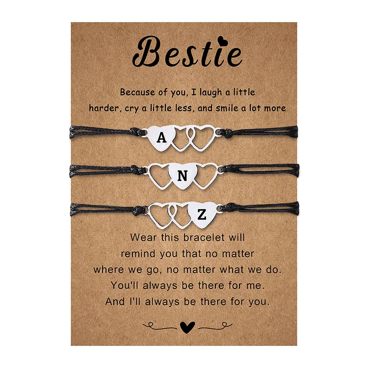 3 Pcs Bestie Bracelet Set Heart-Shaped Bracelets Engraved 3 Letters Adjustable Bracelet Gift for Bestie