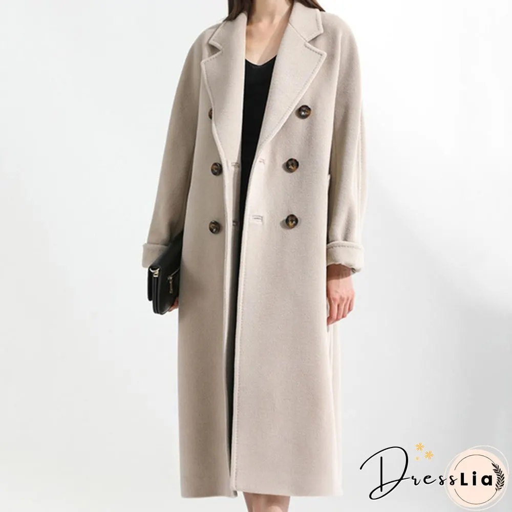 Double-breasted Double-sided Cashmere Coat Women's Long Wool Casual Coat
