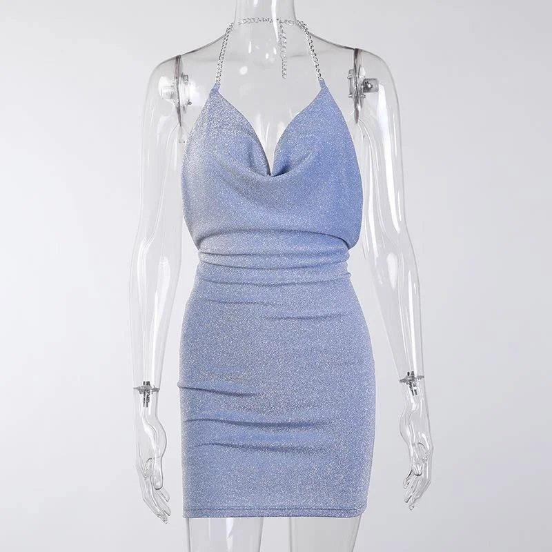 Uveng Uveng Bright Silk Hanging Neck Sexy Pile Pile Collar Dress Female Spring / Summer 2023 Sexy Backpack Hip Slip Dress