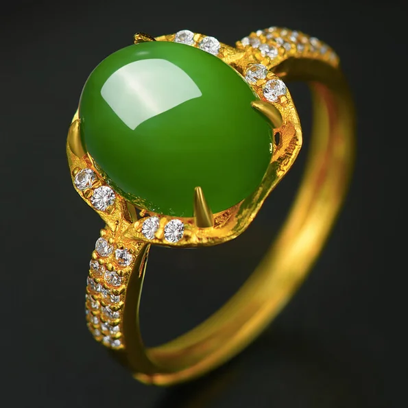High Standard Elegant Andes Jade Ring in Yellow Gold Setting - Symbol of Prosperity and Tradition