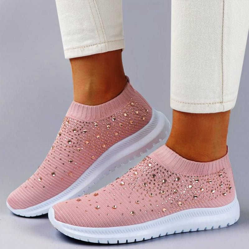 LookYno Women's Crystal Breathable Orthopedic Slip-On Walking Shoes