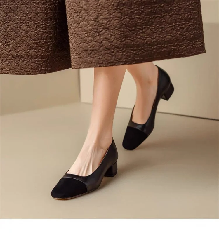 Yyvonne Color Small Fragrant Wind Square Head Thick Heel Single Shoes Women's Spring And Autumn 2025 French Heel Shoes With Light Mouthed Shoes French High Heel Shoes