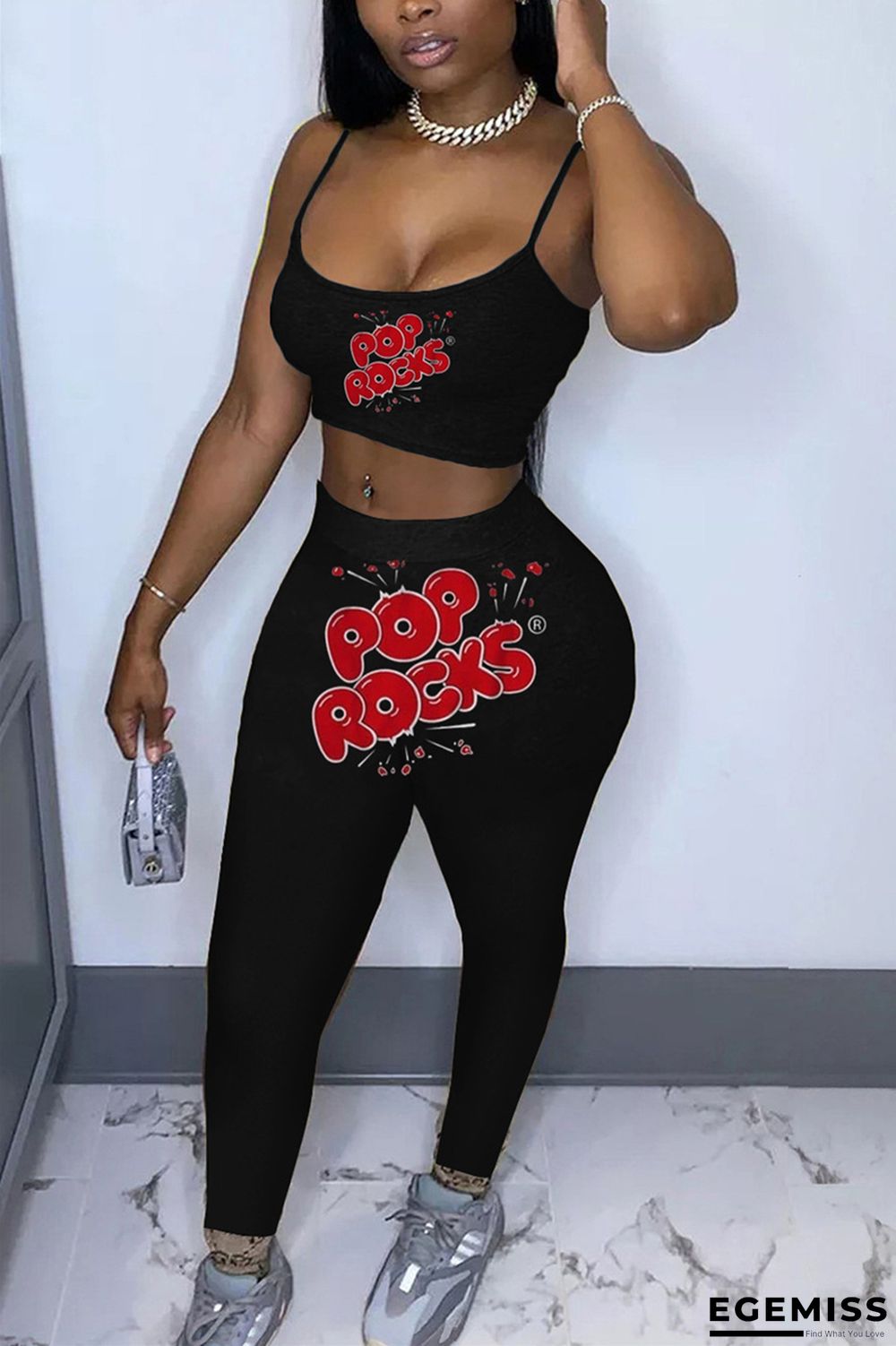 Black Casual Print pencil Sleeveless Two Pieces | EGEMISS