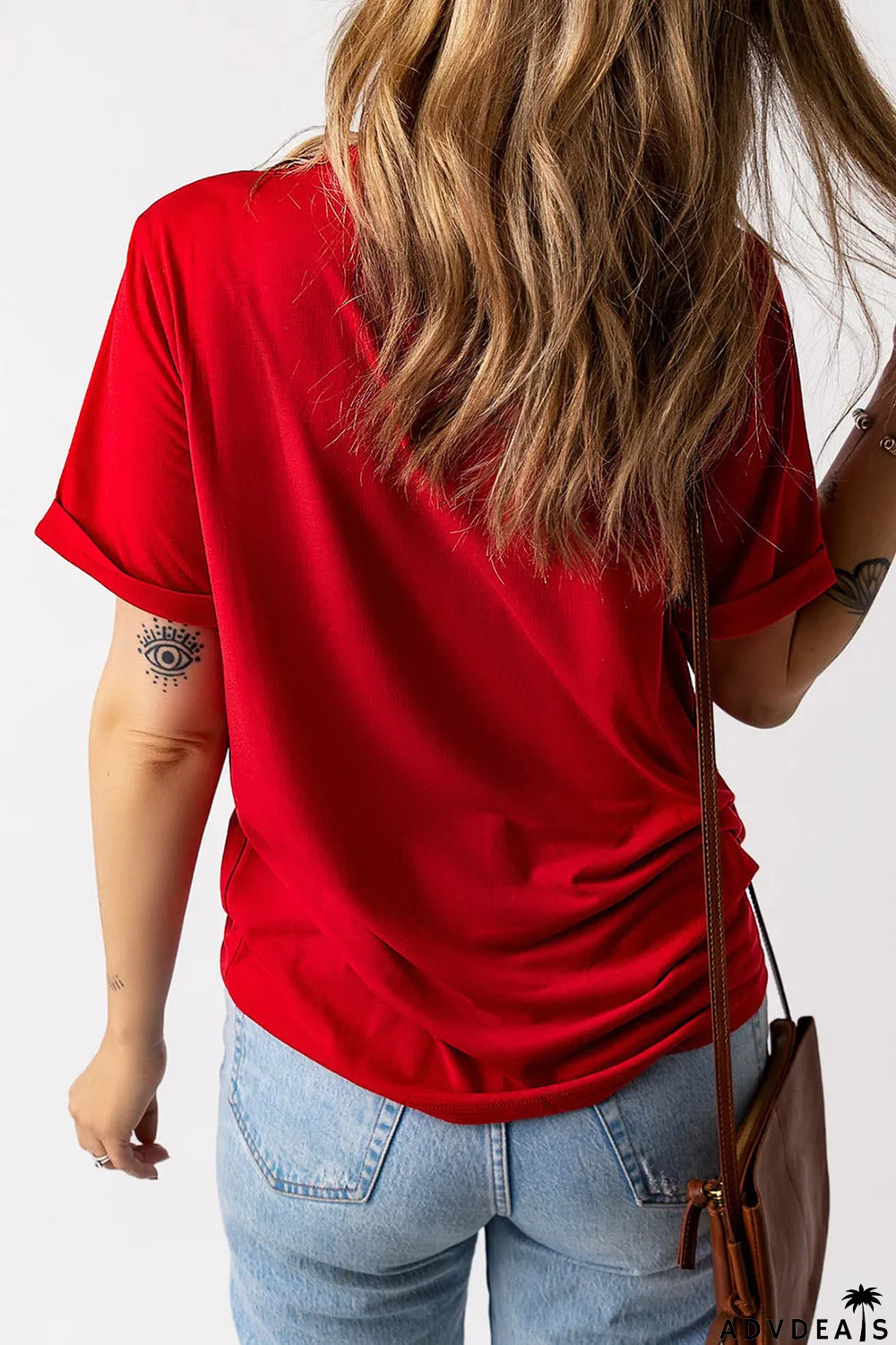 Red American Freedom Day Slogan Print T Shirt