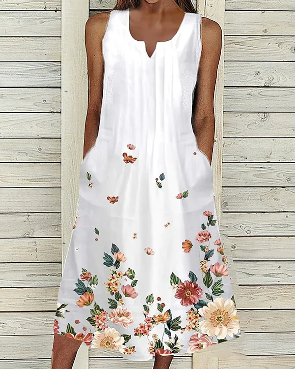 Elegant V-Neck Sleeveless Floral Print Dress