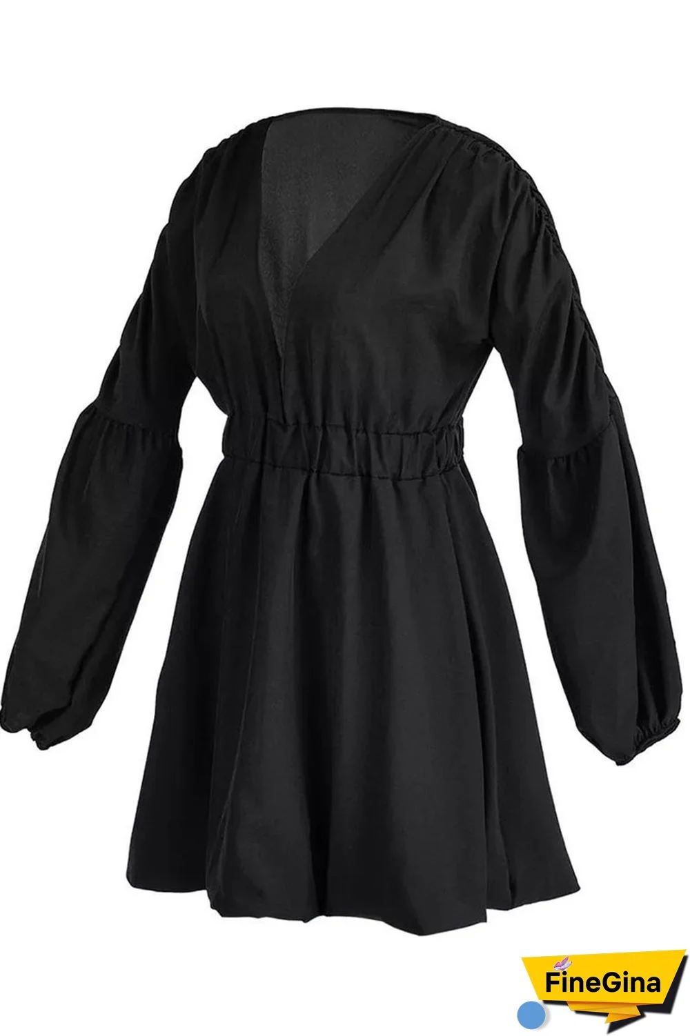 Black Elegant Solid Patchwork Fold V Neck Ball Gown Dresses