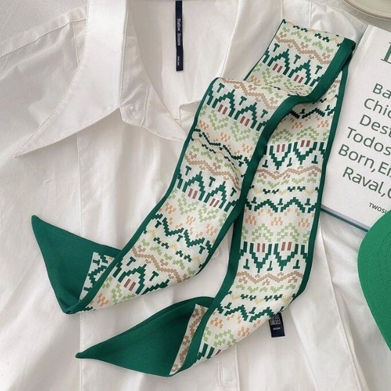 Women’s Sweet Letter Plaid Flower Silk Scarf Printing Hair Band