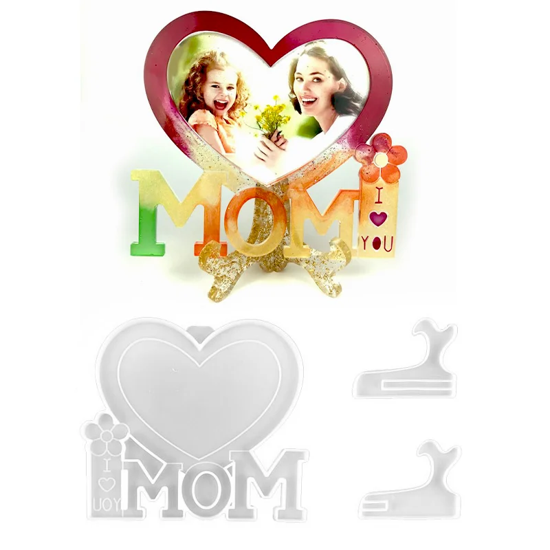 "I LOVE YOU MOM" Photo Frame Silicone Resin Casting Mold with Display Stand