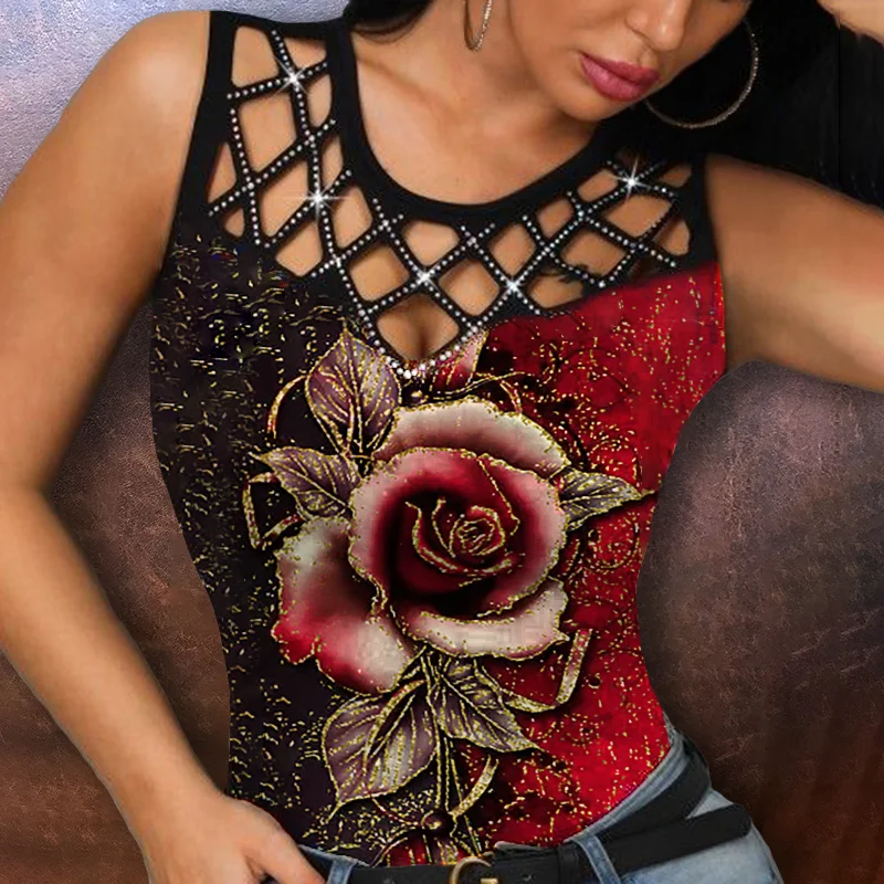 Beautiful rose flower print sexy vest designer