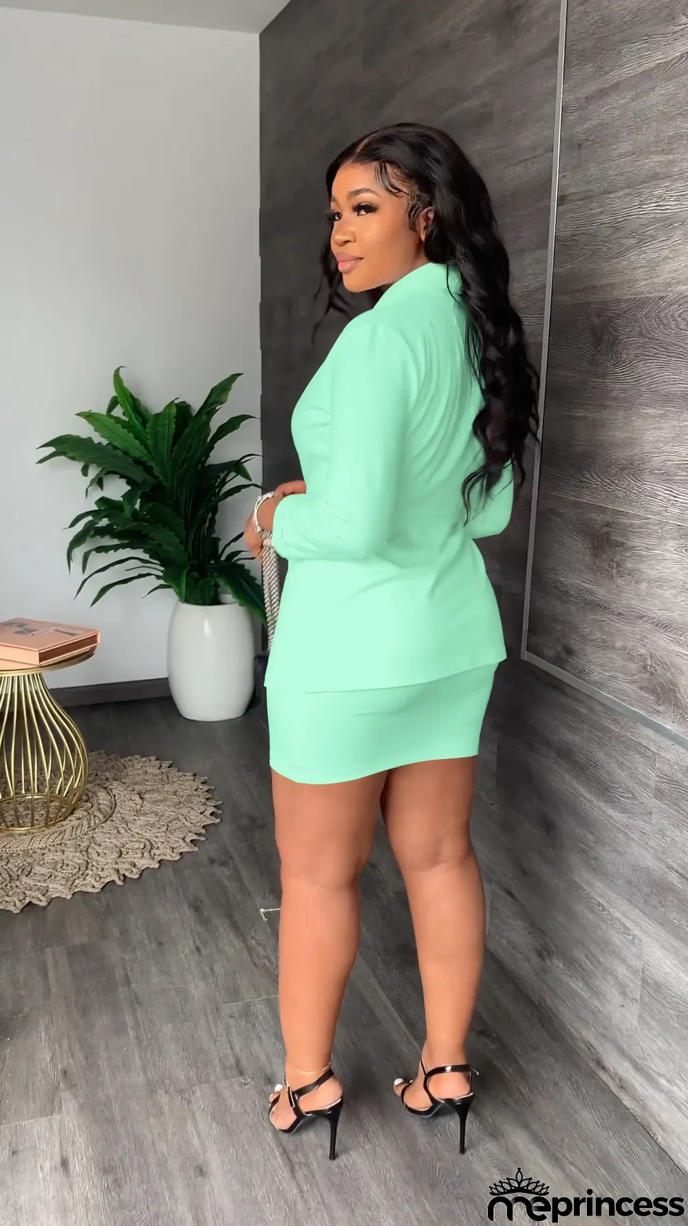 Fashion Solid Color Blazer And Skirts Two Piece Set