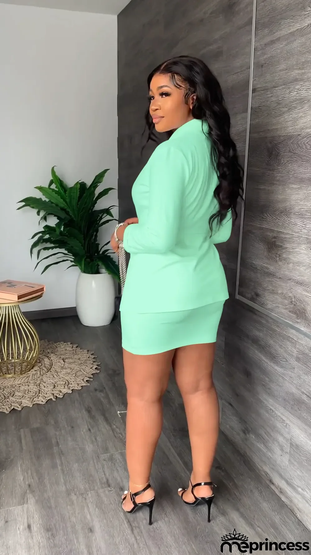 Fashion Solid Color Blazer And Skirts Two Piece Set