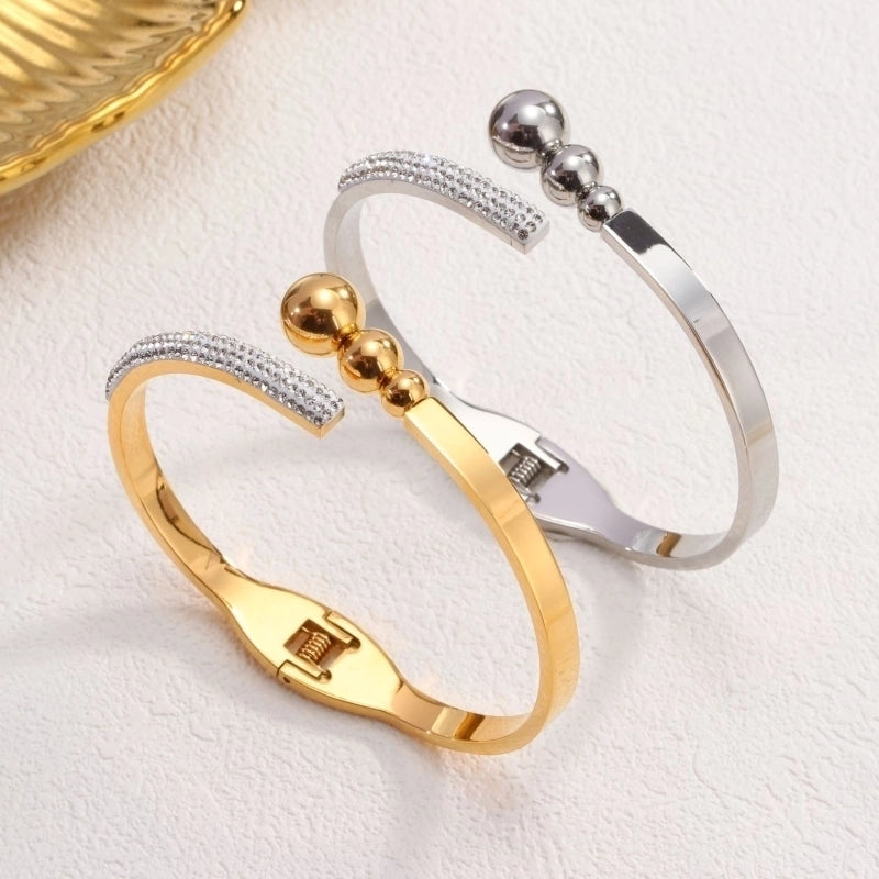 Casual Minimalist Solid Color Titanium Steel Zircon Bangle In Bulk