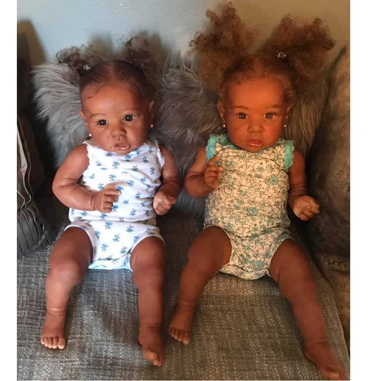 20" Truly Lifelike African American Reborn Weighted Toddler Baby Doll Twins Girls Cairo & Yara with Beautiful Grey Eyes Rebornartdoll® RSAW-Rebornartdoll®