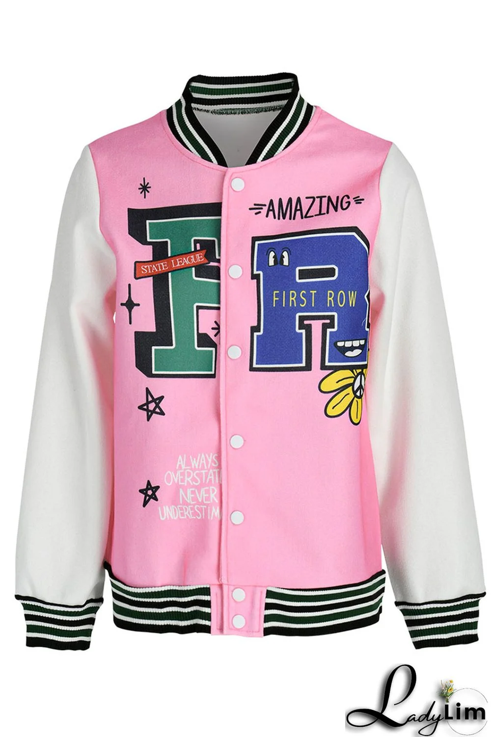 Pink Casual Print Patchwork Buckle Outerwear