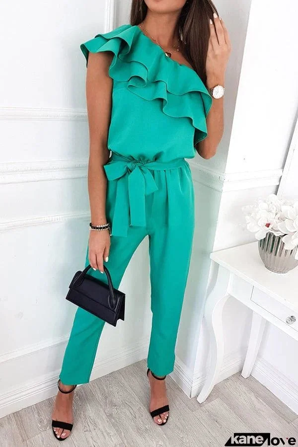 Dancing on Air One Shoulder Ruffle Jumpsuit
