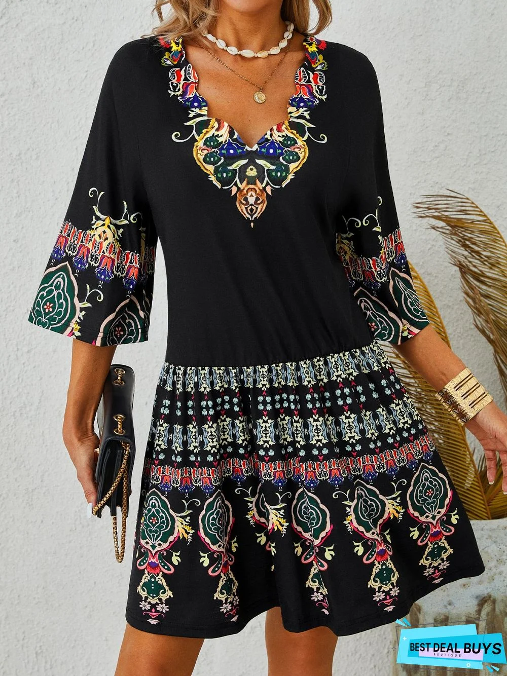 Casual Loose V Neck Dress