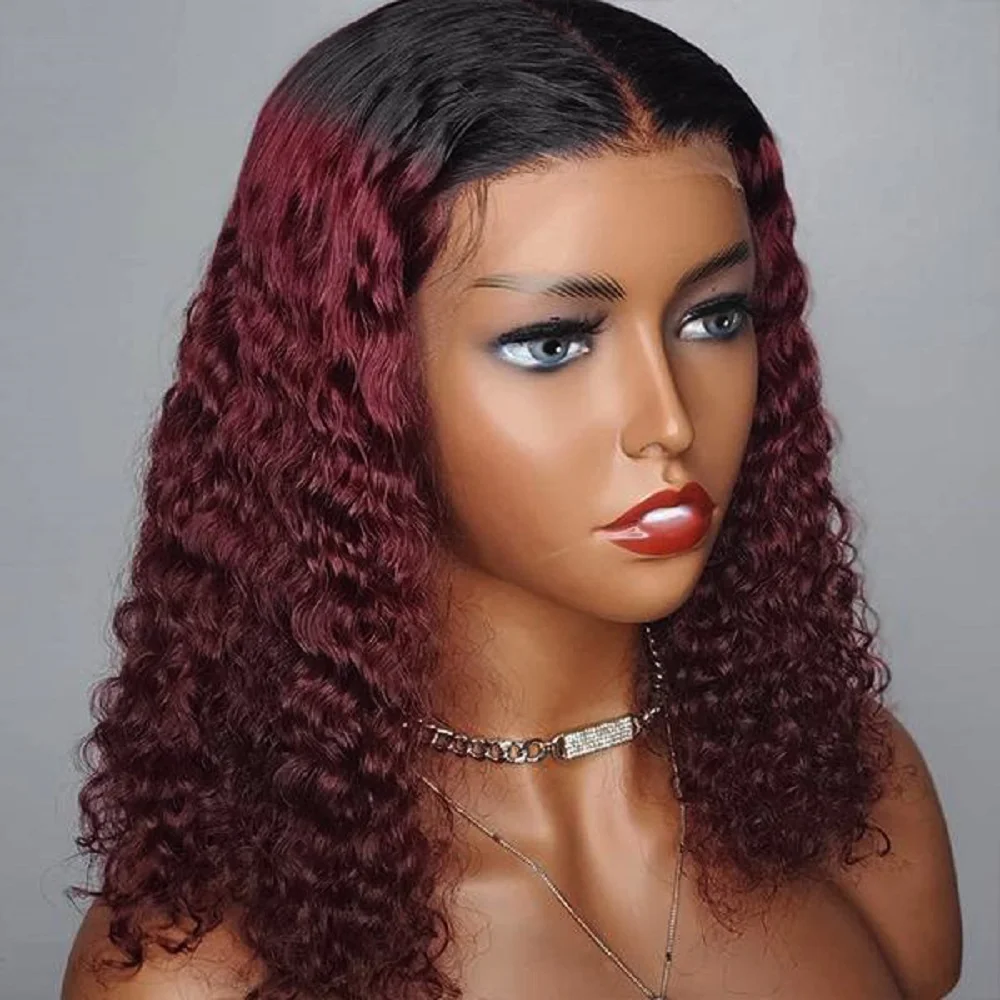 Jewtribute Hair®|Burgundy Deep Wave Lace Wig Red Curly Lace Wig Women