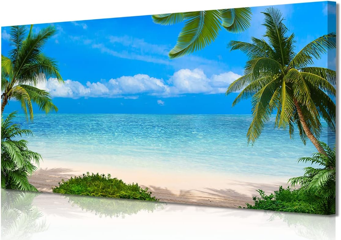Kyiyhzp Ocean Wall Art Summer Beach Coconut Tree Ocean View, Blue Wall Art is used for wall images in living rooms, bedrooms, bathrooms, and offices. 20inX40inX1pcs