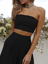 Solid Color Bandeau Wide Leg Suits