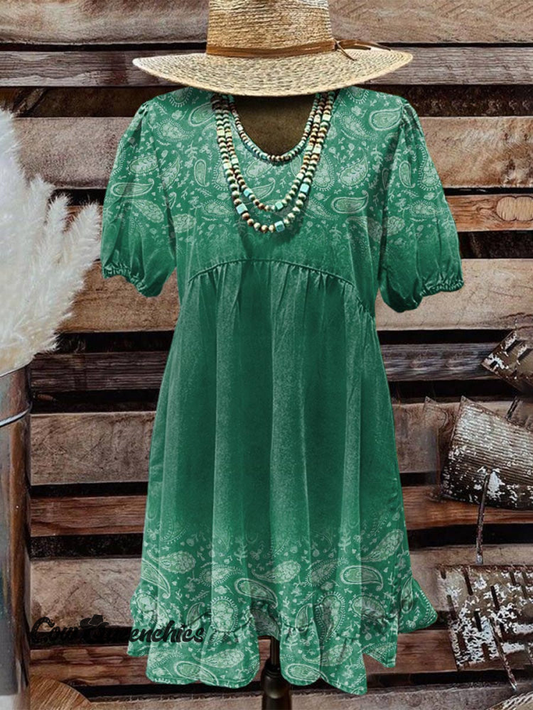 Women&rsquo;s Green Floral Print Pocket Cotton Dress Multicolor / S