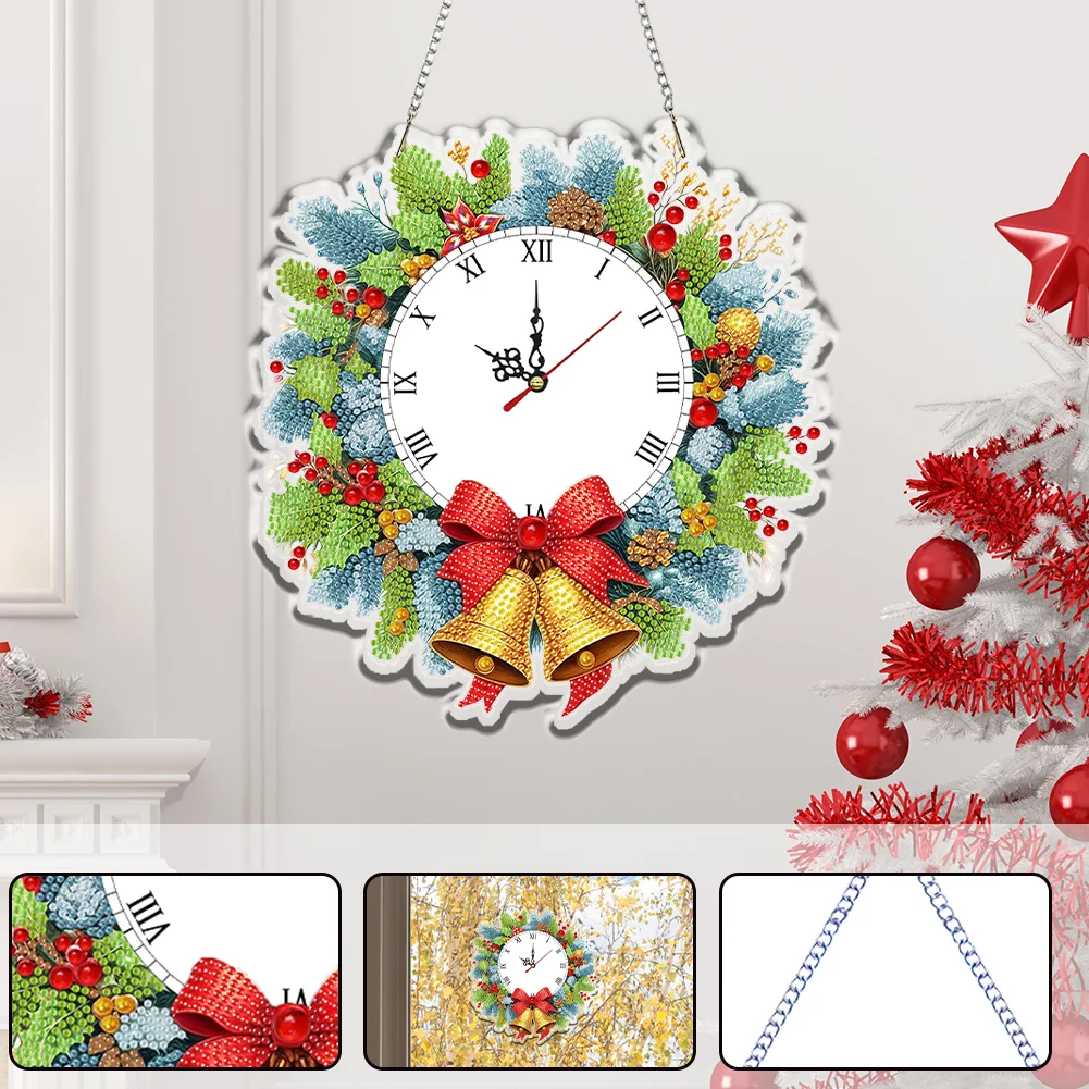 2D Flat DIY Christmas Acrylic Diamond Painting Clock Pendant Home Decoration