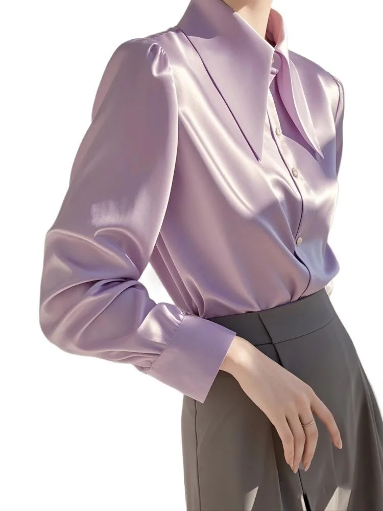 Athvotar Athvotar Spring Temperament High-End Top Female Fashion Fashion Fashion Style French Light Luxury High-End Purple Long-Sleeved Shirt