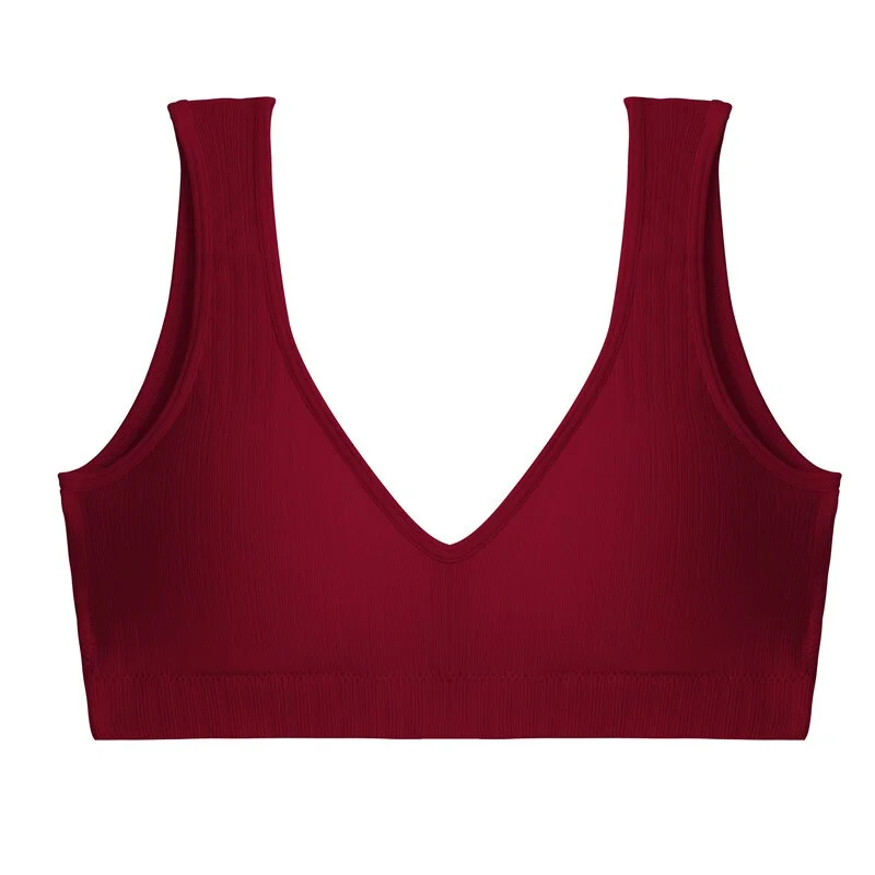 FINETOO Padded Tops Women Candy Color Bralette Ladies Deep V Tanks M-XL Sexy Backless Top Comfortable Underwear Female Lingerie