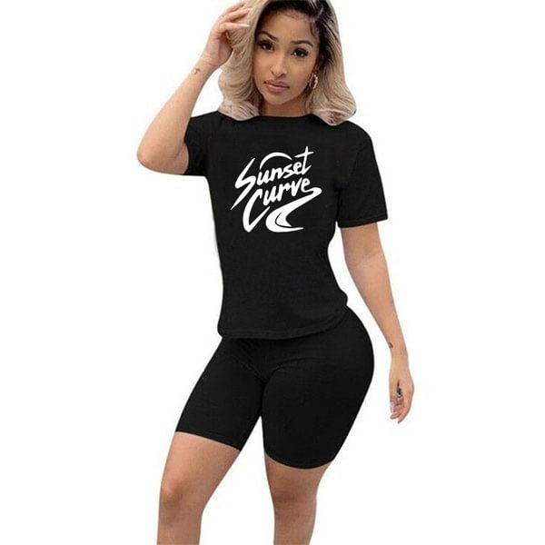 Two-Piece Fashion Womens Clothing Short-Sleeved Crew Neck T-Shirt And Tight-Fitting Shorts Tracksuit Outfit - Shop Trendy Women's Fashion | TeeYours
