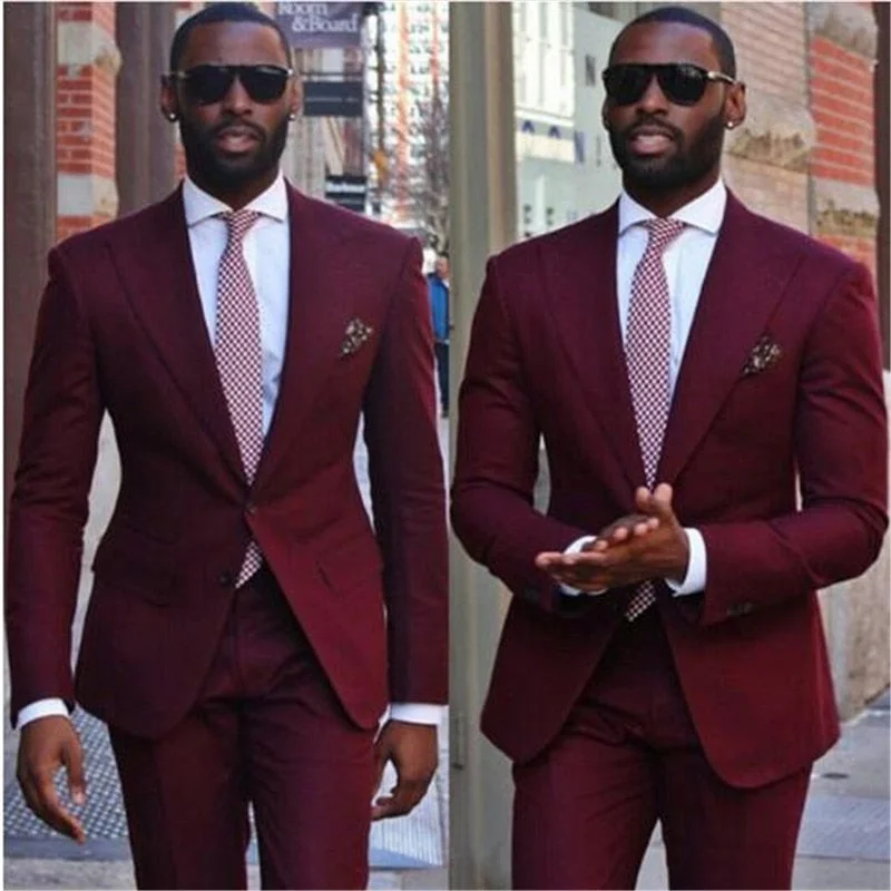 Inongge New Arrival Wine Red Men Suits 2Pieces(Jacket Pant Tie) High  Quality Slim Fit Blazer Formal Prom Terno Clothes Fashion