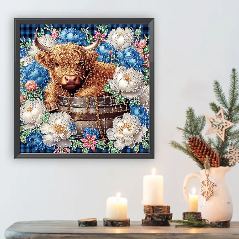 Diamond Painting - Partial Special Shaped Drill - Flower Highland Yak(Canvas|30*30cm)