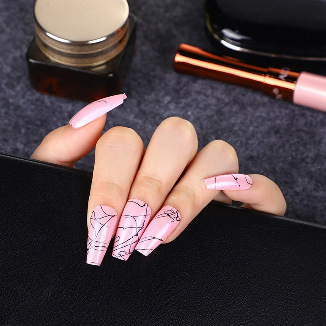 24Pcs Long Colorful Detachable Coffin False Nails Artificial Ballerina Fake Nails Press On Nail Tips Decor Acrylic Fingernail-Nail Inspo