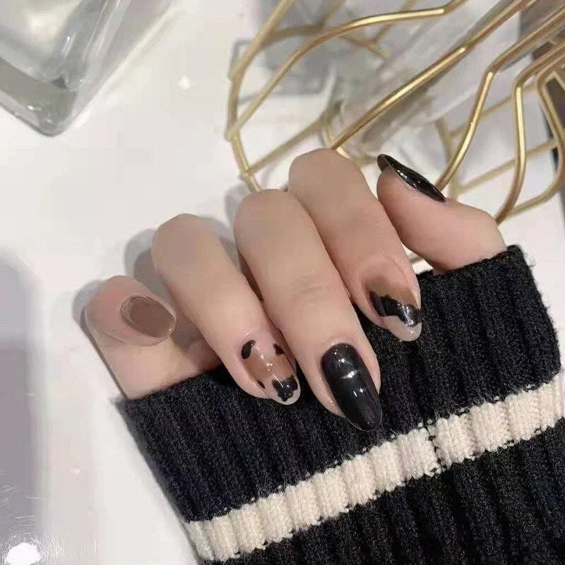 24 PCS Pointed Tip Glossy Fake Fingernails Dark Gothic Halloween makeup False Nail Tips Full Cover Press on Nails Tips With Glue 515-Nail Inspo