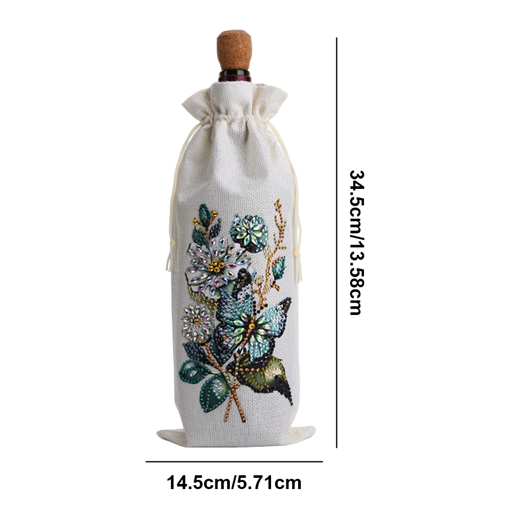 4pcs DIY Diamond Painting Wine Bag Rhinestones Liquor Bottle Cover (Butterfly)