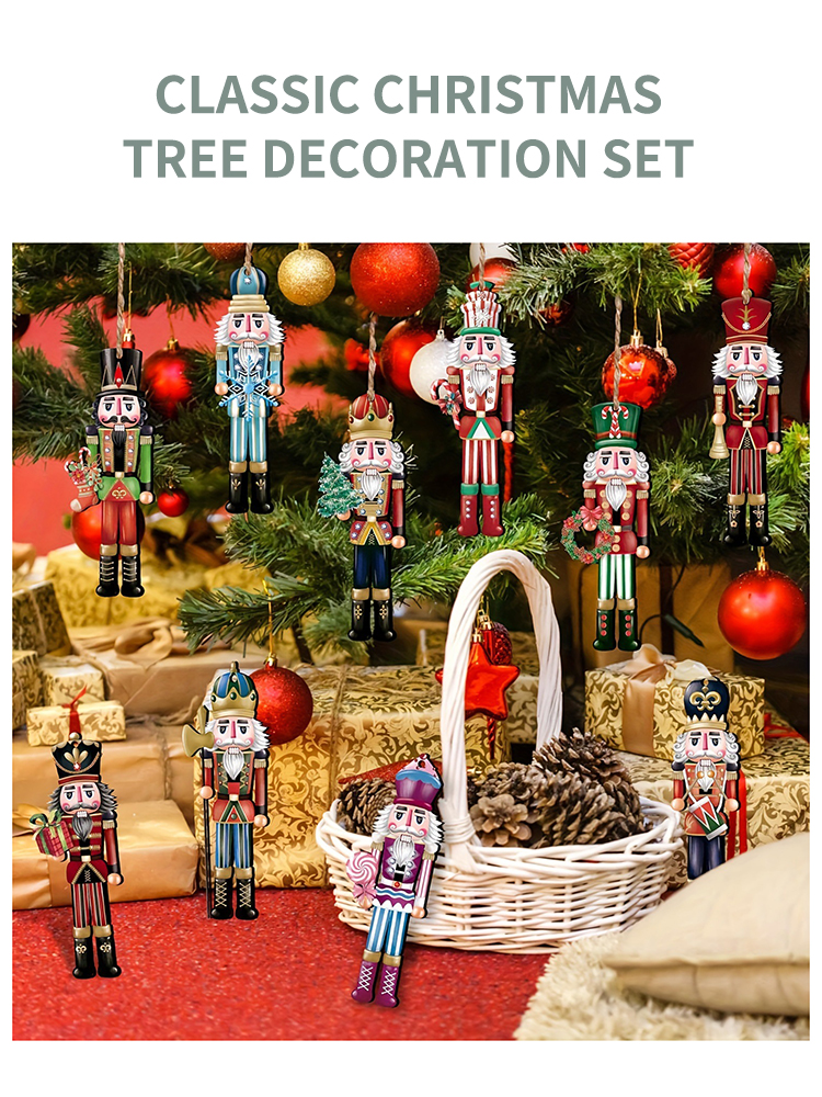 Tegooe 12PCS Wooden Nutcracker Christmas Ornaments - Festive Tree Decoration Set