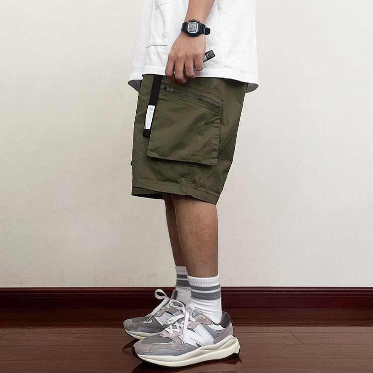 American Washed Simple Multi-Pocket Elastic Shorts