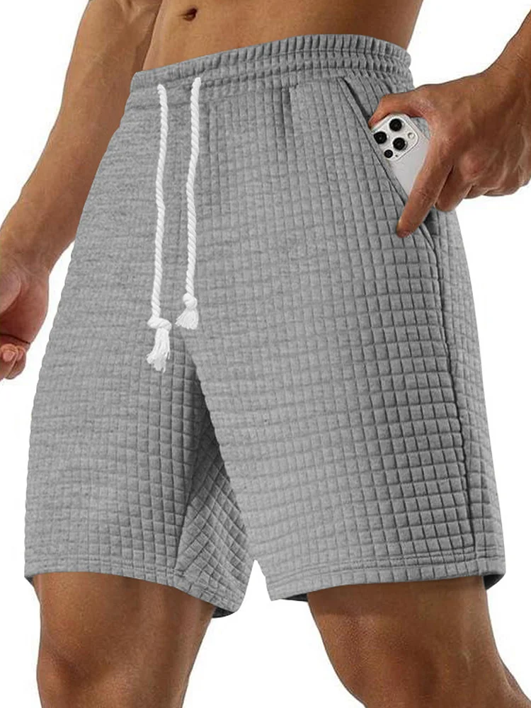 Men's Summer Beach Small Square Solid Color Casual Shorts