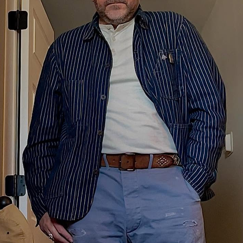 Men's Vintage Striped Denim Single Breasted Jacket