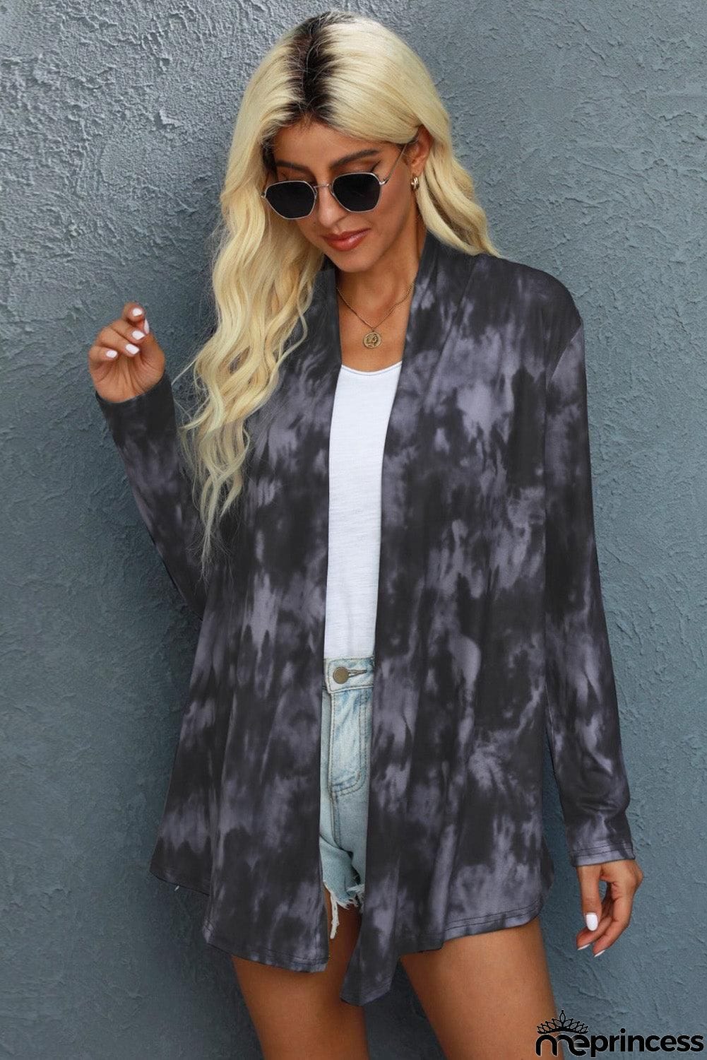 Tie-Dye Open Front Long Sleeve Cardigan