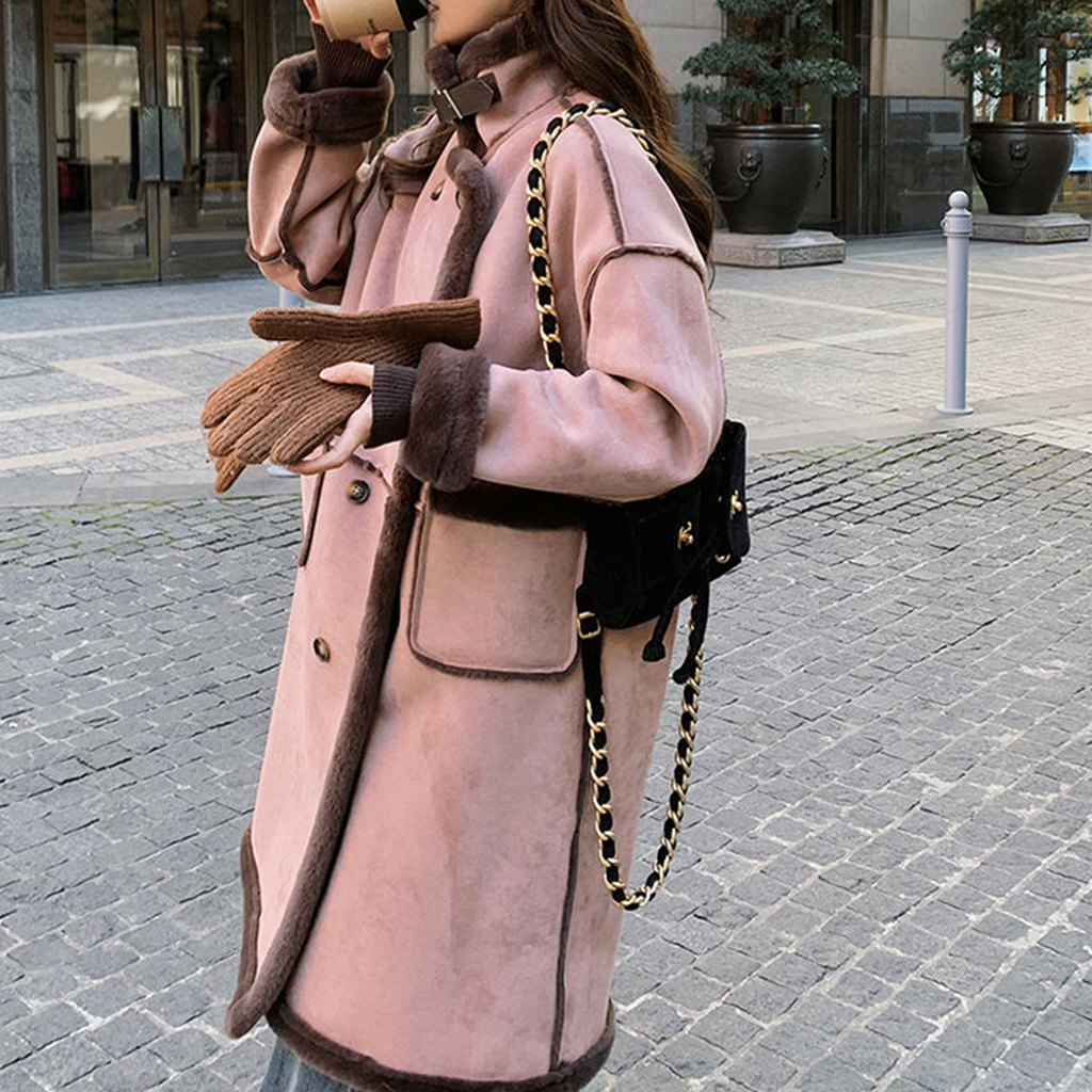 Women's Winter Lambswool Coat With Velvet And Thick Fur Mid-length