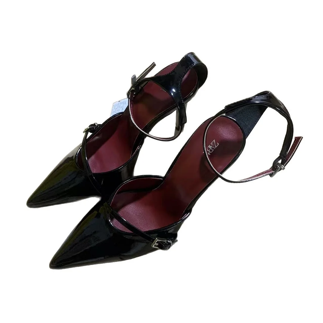 Breakj Breakj The Autumn Of 2025, The New Women's Shoes Black Patent Leather Pointed And High-Heeled High-Heeled Muller Shoes With High Heels.